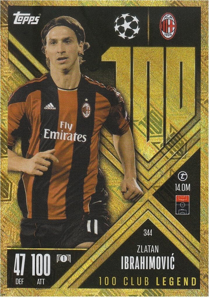 Zlatan Ibrahimović t 14.0M Mittelstürmer 100 Club Legend Topps Fussball Sammelkarte 344