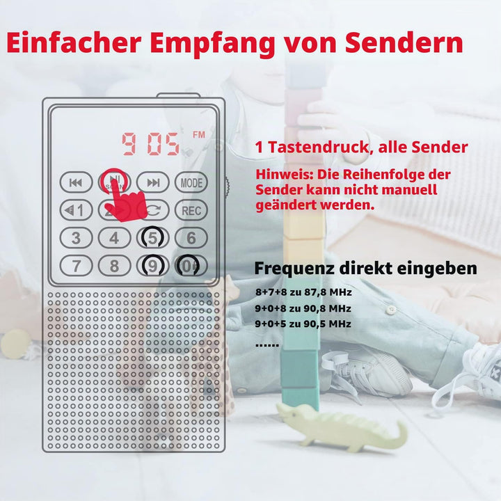 PRUNUS J-328 Taschenradio FM/UKW, Digital Radio Klein mit Rekorder, Kofferradio Mini Radio mit Akku
