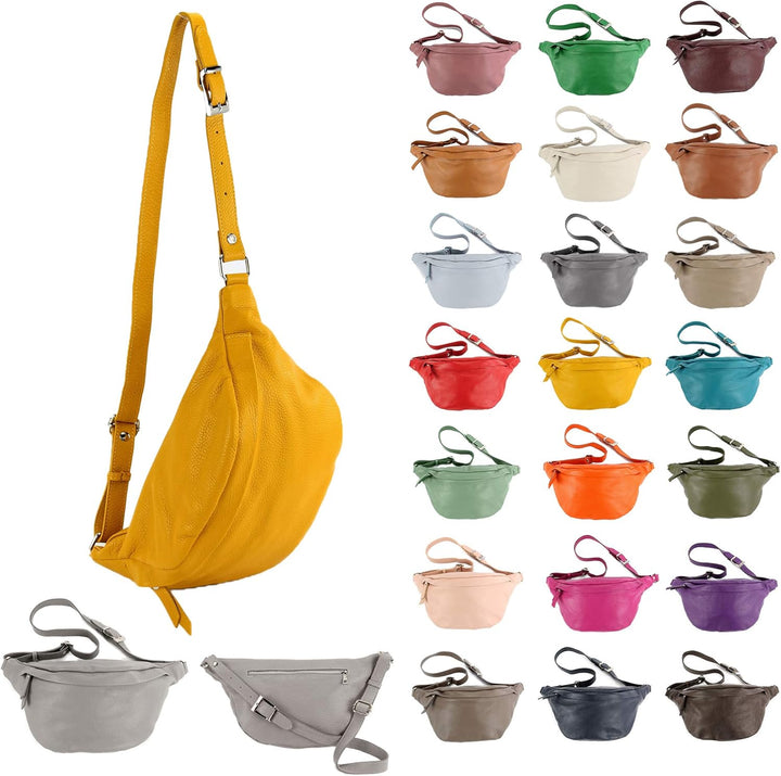 modamoda de - T77 - ital. Hüfttasche Bauchtasche Brusttasche Large aus weichem Leder, Farbe:Camel, C