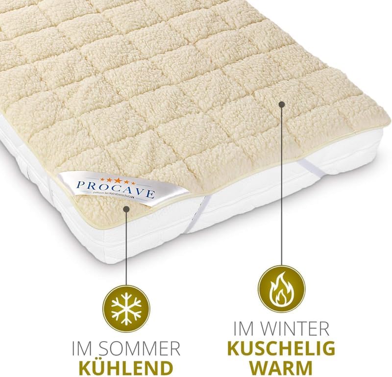 PROCAVE weiches Unterbett mit Lammflor und Schurwolle, hochwertige Matratzen-Topper, Matratzen-Schon