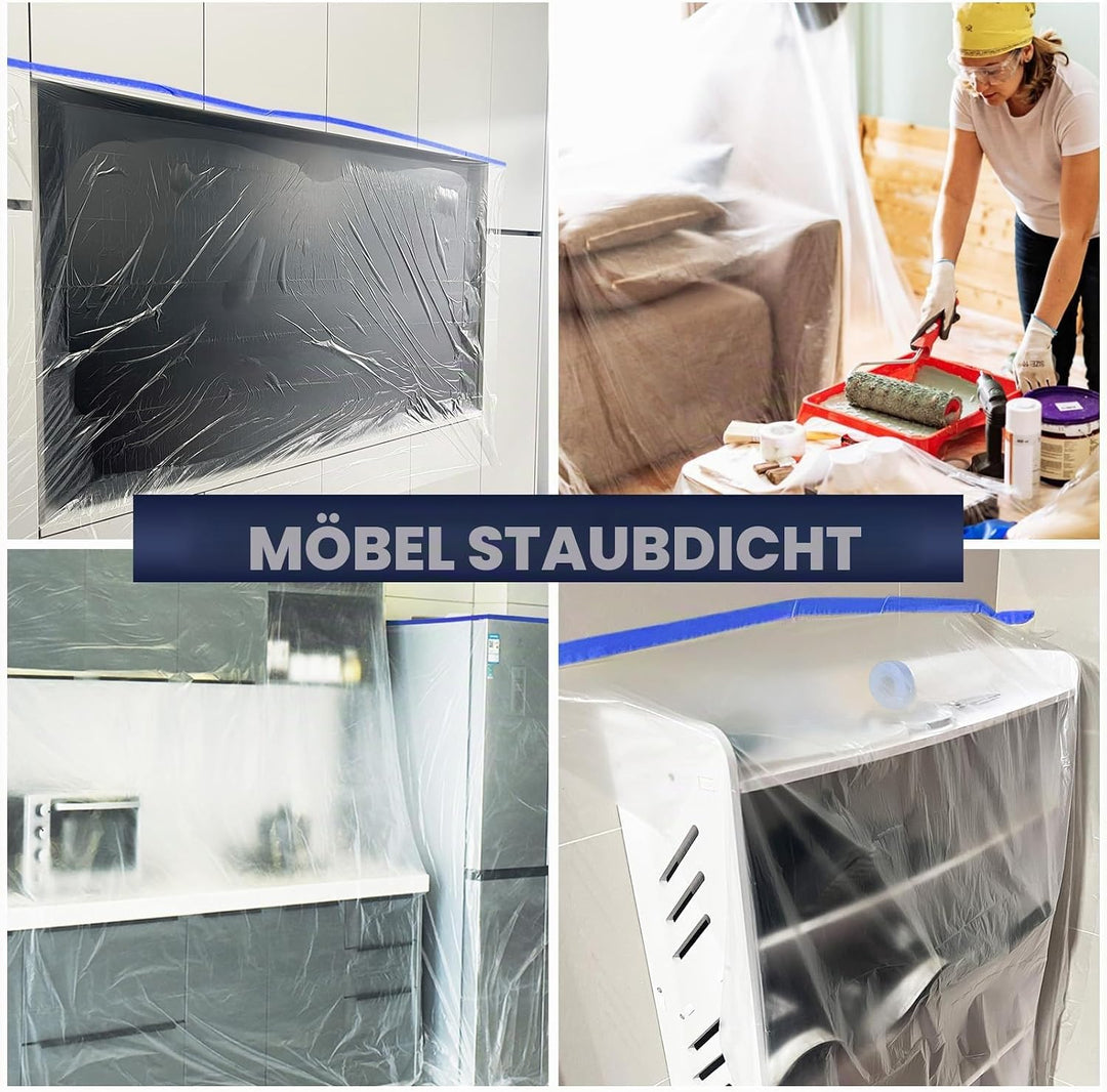 ADHES Abdeckfolie Mit Klebeband, Maler Abdeckfolie Malerband Abdeck-Folie, Malerfolie Malerkrepp Für