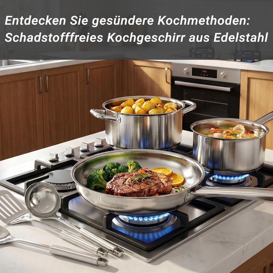 Topfset 15 Teilig Induktionsgeeignetes Edelstahl: 5-7 Personen Kochtopfset Lebensmittelqualität PFAS