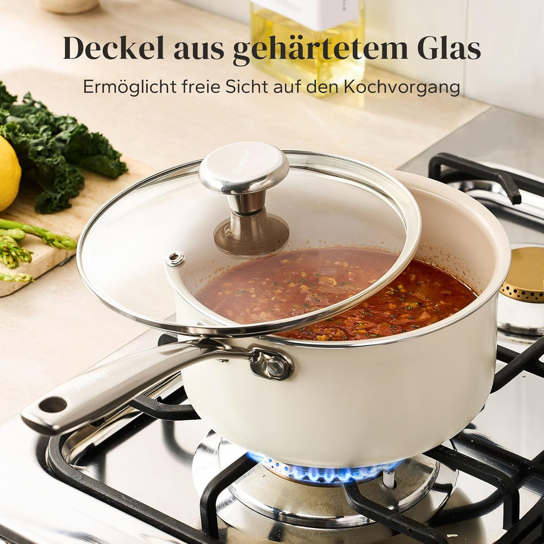 Redchef Keramik Kochtopfset, Topfset Induktion 6-teilig mit Glasdeckel, Kochtöpfen 24 cm, Kasserolle