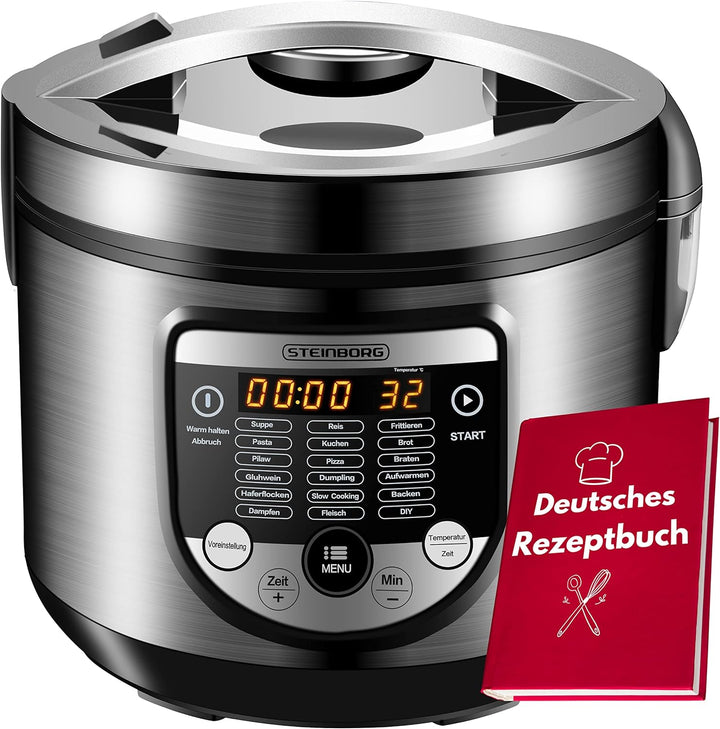18in1 Multikocher Schongarer | 900 Watt | 5 Liter | Reiskocher | Dampfgarer | Speisewärmer | Sautier