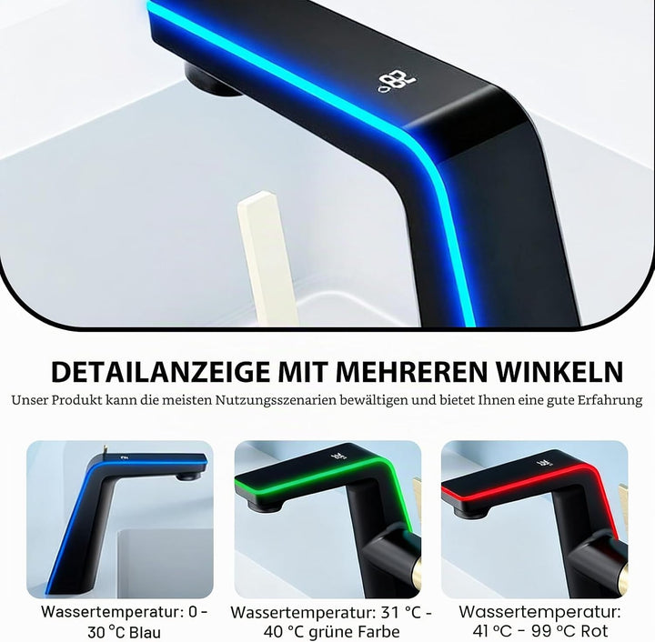 Wasserhahn Bad mit LED-Temperaturanzeige, Waschtischarmatur Badarmatur Einhebelmischer Küche Wasserh