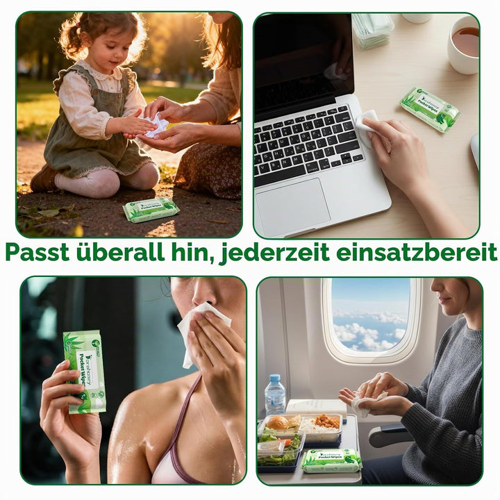 Feuchttücher Reisegrösse mit Aloe Vera – Mini, 99% Wasser, unparfümiert, sanft zur empfindlichen Hau