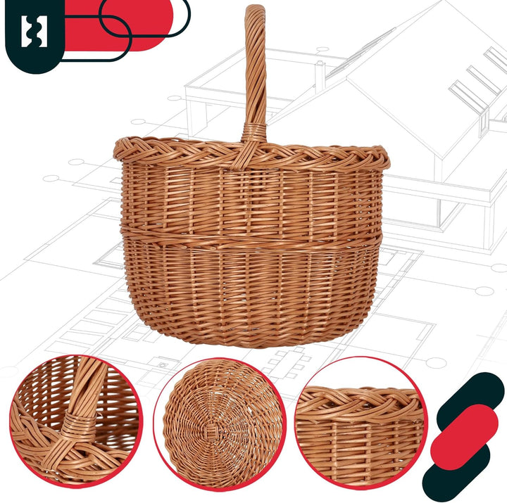 KOTARBAU® Einkaufskorb - Aufbewahrungskorb - Korb Geflochten - ⌀ 30 cm - Pilzkorb – Korb für Obst –