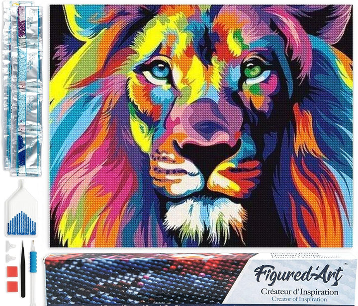 Figured'Art Diamond Painting Erwachsene 40x50cm Ganze Leinwand gerollt Schöner Löwe Pop Art 5D Bilde