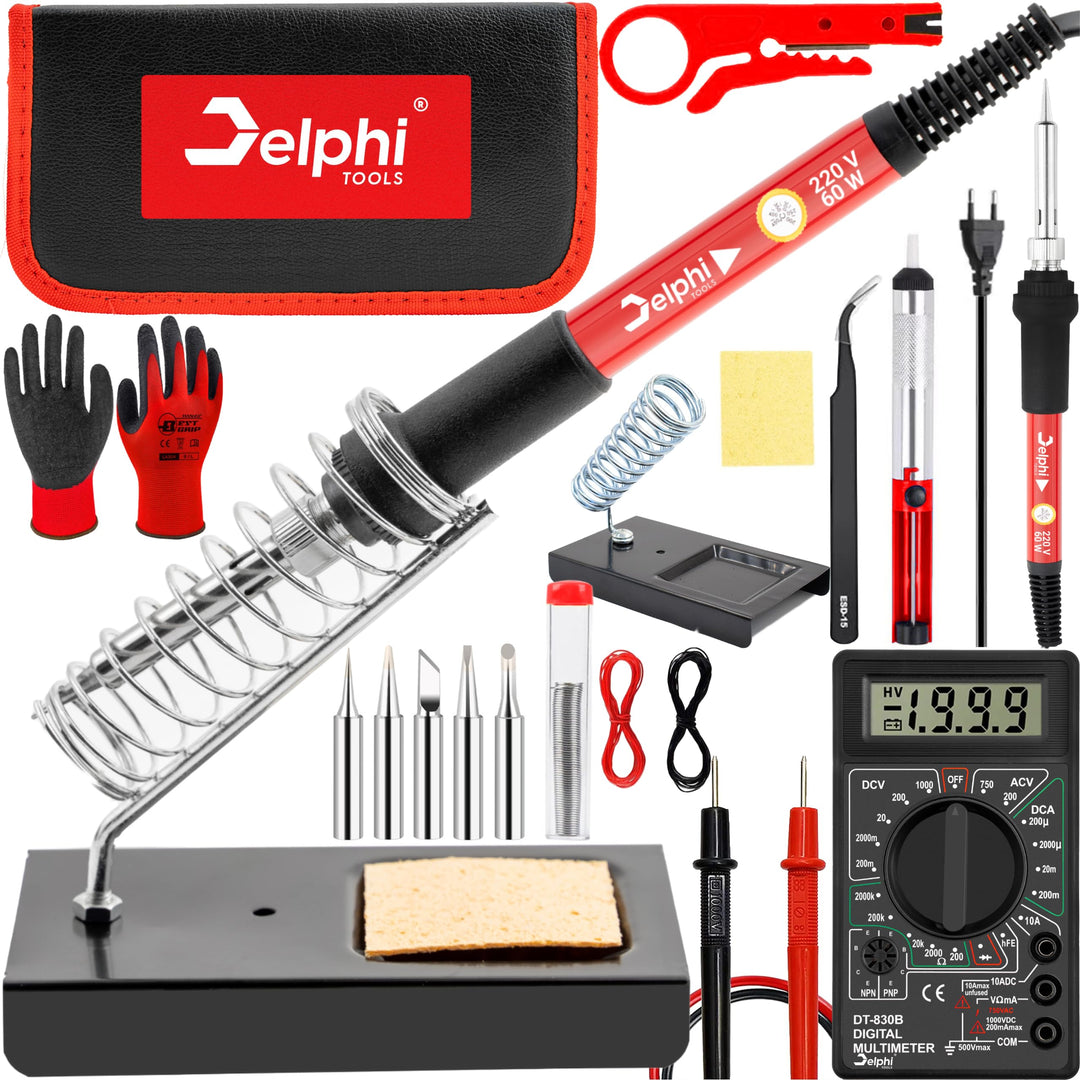 DELPHI Lötkolben Set 60W Lötstation 23 in 1 Lötset Mit Temperatur Einstellbar 200-450°C, 6x Lötspitz