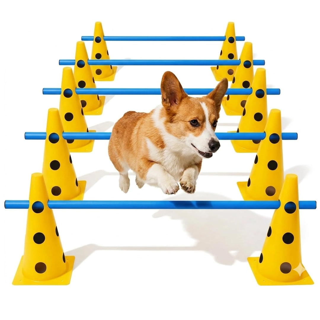 Agility Set Hunde mit 6 Hürden, Cavaletti Hund Trainingsset, 12 Verstellbare Stangen & 12 Pylonen, H