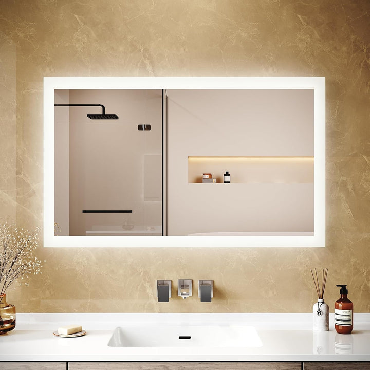 Spiegel mit Beleuchtung, 100x60x3.5cm, Badspiegel mit beleuchtung 6400K, Badezimmer LED-Spiegel, Ene