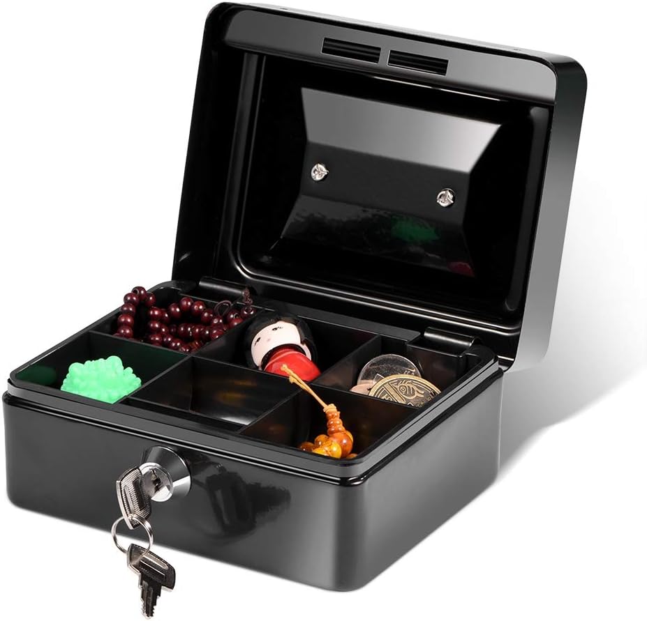 Zerodis Kleine Geldkassette mit Schlüsselschloss Portable Doppelschicht Metallmünze Geld Storage Sec