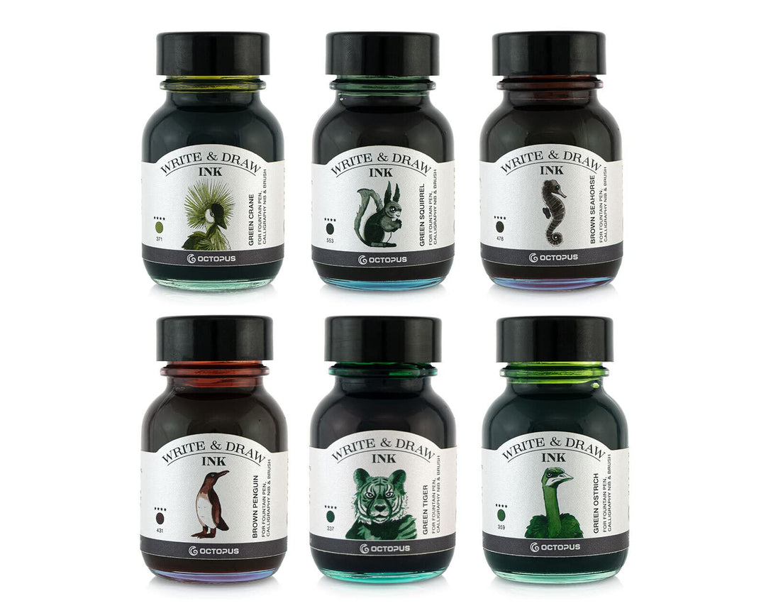 Octopus Write and Draw Ink Set FOREST, wasserfeste Tinte zum Schreiben und Zeichnen, Kalligraphietin