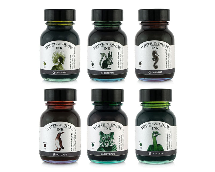 Octopus Write and Draw Ink Set FOREST, wasserfeste Tinte zum Schreiben und Zeichnen, Kalligraphietin