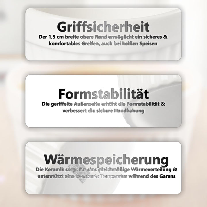 6x Schälchen Ø 9cm aus Keramik Ofenfest Creme Brulee Dessertschale Pasteten Tapas Soufflé Auflauf Fö