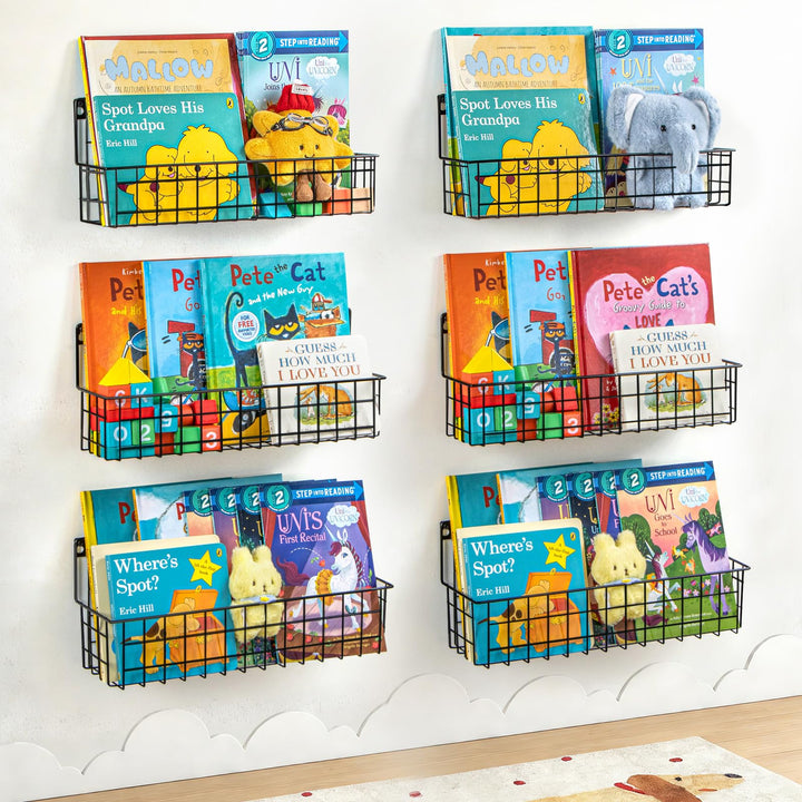 PUERSI 6er-Set Bücherregal Kinder Wand, Metall Wandregal Bücher, Hängend Regal für Kinderzimmer Aufb