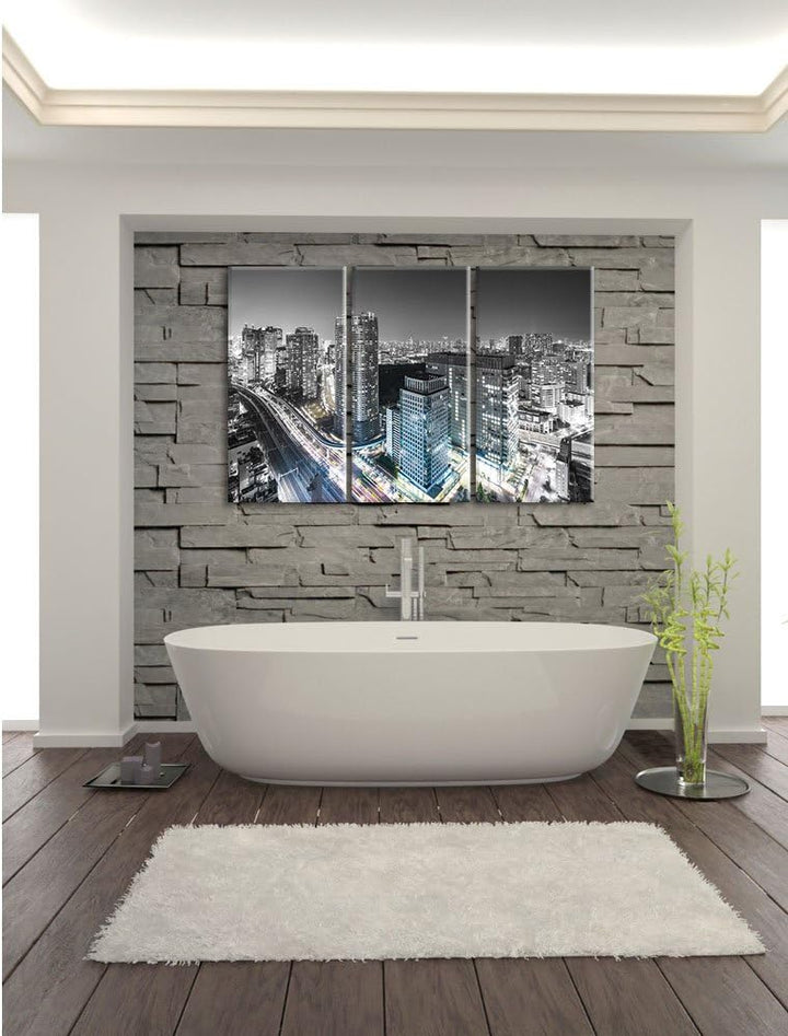 Pixxprint Moderne Architektur in Tokio / 3-Teilig/Gesamtmass 120cm Leinwandbild bespannt auf Holzrah