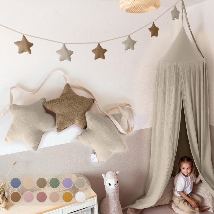 LILIMAUS Sternen Wimpelkette Stoff - 12 Farben - Kinderzimmer Deko - 100% Baumwolle Handmade - Musse