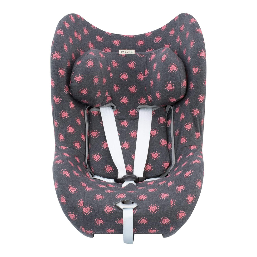 JYOKO KIDS Bezug kompatibel mit Cybex Gold Sirona M2 iSize (FLUOR HEART), FLUOR HEART