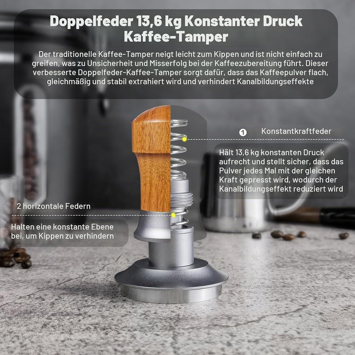 Tamper 58mm, 30lbs Druckregulierend Calibrated Espresso Tamper, Federbelastet Anpressdruck Kaffee Ta