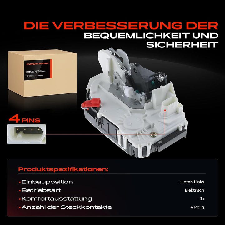 Frankberg Türschloss Stellmotor Hinten Links 4-Polig Kompatibel mit Wrangler III JK Alle Motoren SUV