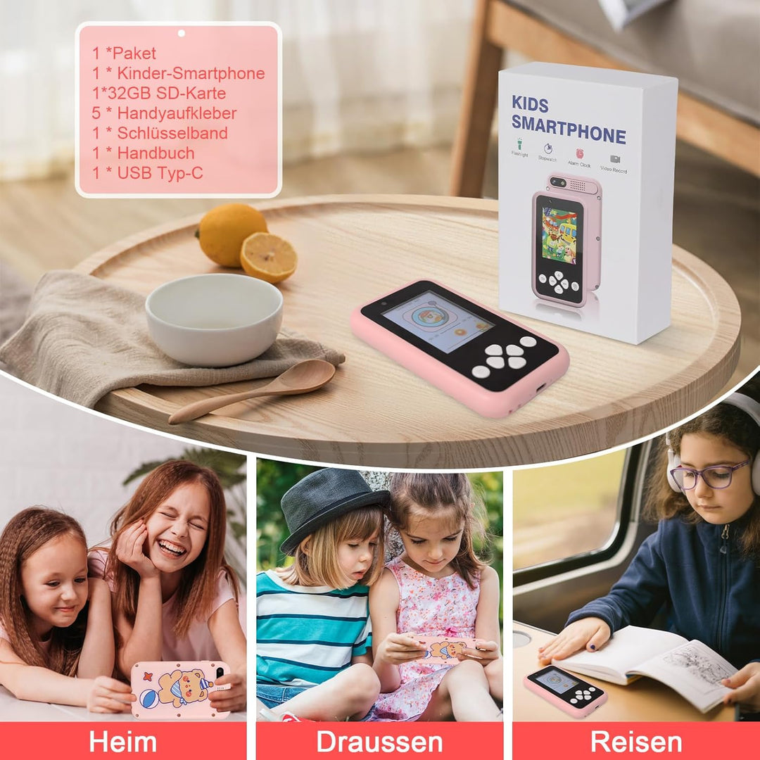 Jirmerp Kinder Handy,Smartphone für Kinder Touch-Screen Spielzeug-Handy mit Kamera, Musik und Spielf