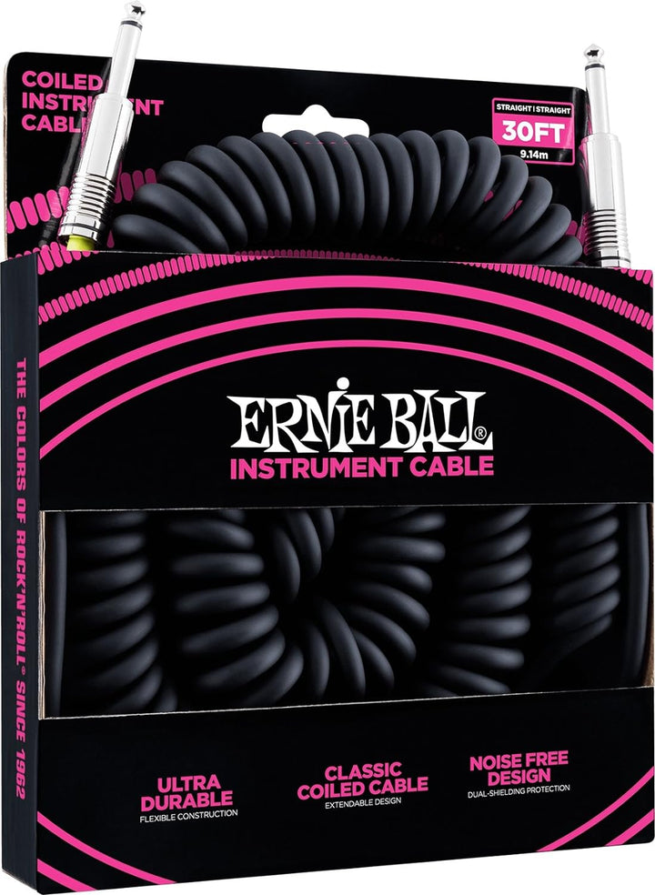 Ernie Ball Spiralkabel, gerade/gerade, 9,14 m, Schwarz 9,14 m Schwarz, 9,14 m Schwarz