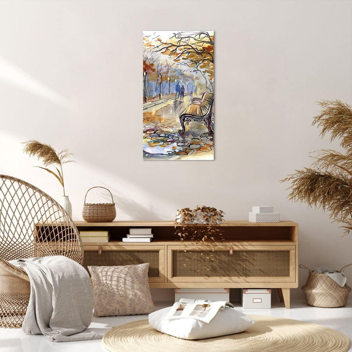 Bilder auf Leinwand 55x100cm Leinwandbild mit Rahmen Path Bench Herbst Frau Gross Wanddeko Bild Schl