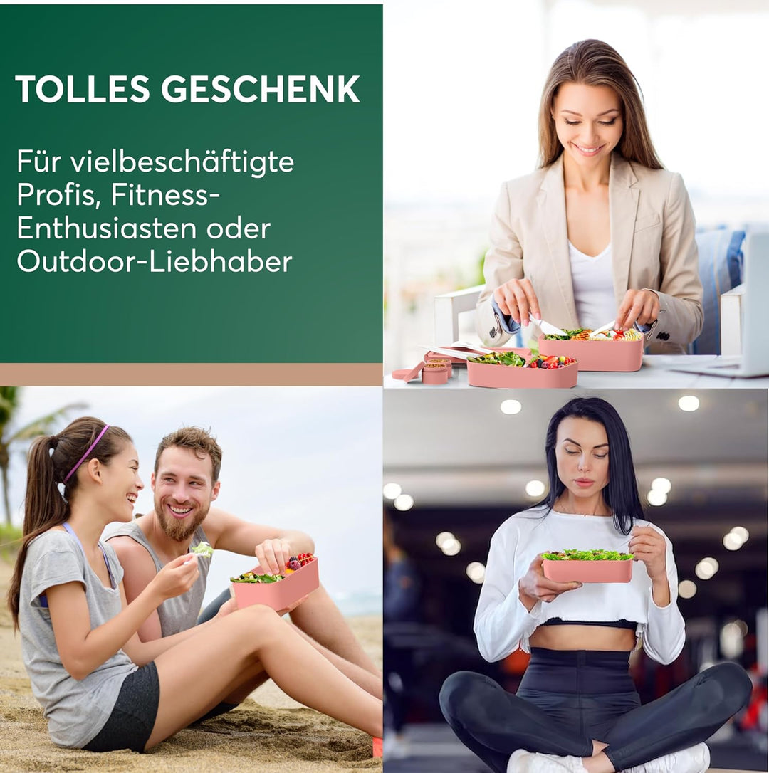 Umami Lunchbox Erwachsene, Verschachtelbar Auslaufsichere Bento Box mit 4 Bestecke & Fächern, Brotdo