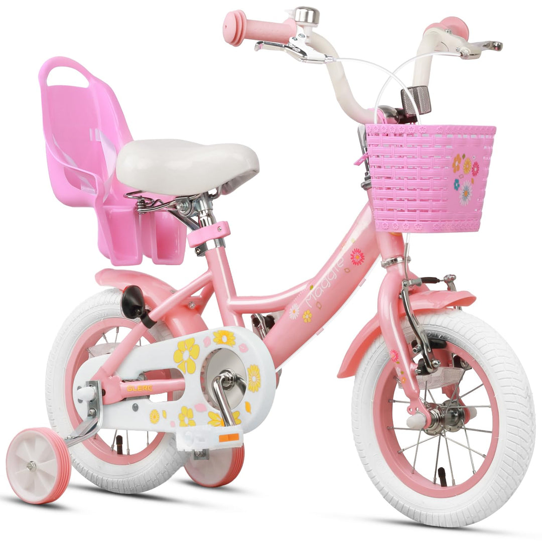 Glerc Maggie 12 14 16 Zoll KinderFahrrad für 2-7 Jahre Mädchenfahrrad alt mit Puppe-Sitz & Stützräde