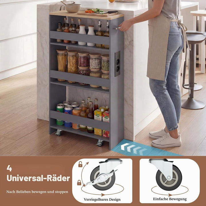 GIANTEX Nischenregal 20 cm Breit, Nischenschrank Küche mit Ladestation, Nischenwagen Rollwagen Schma