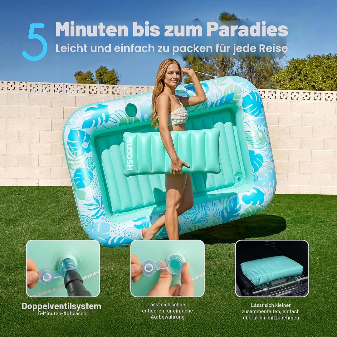 SLOOSH Aufblasbare Tanning Pool, 70" x 46"/ 85" x 57" Grosse aufblasbarer Luftmatratze für Erwachsen