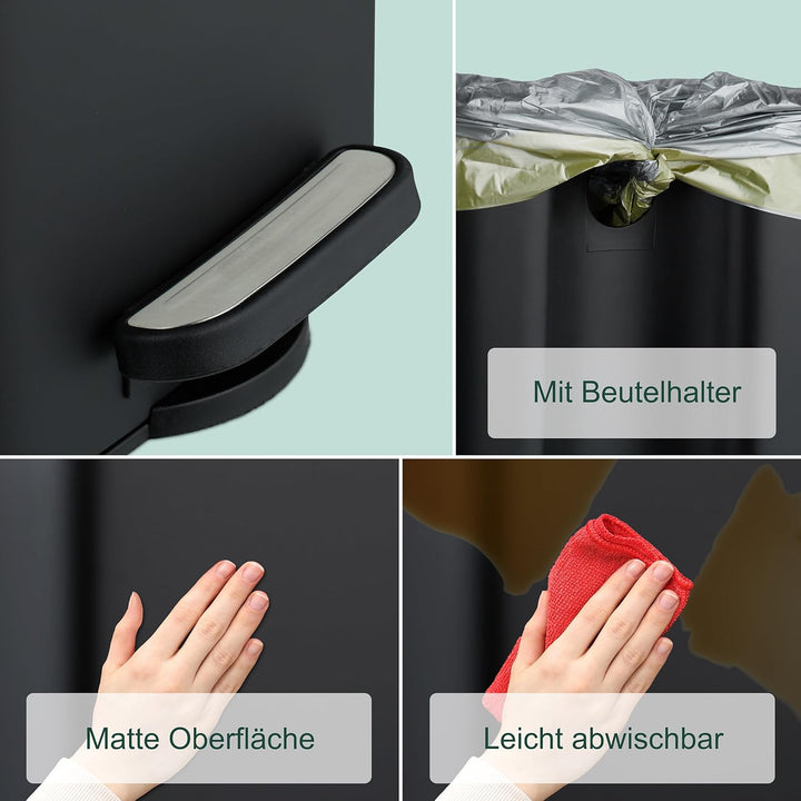 Relaxdays Kosmetikeimer, 8 L, Absenkautomatik, entnehmbarer Inneneimer, Metall, Bad Mülleimer, inkl.
