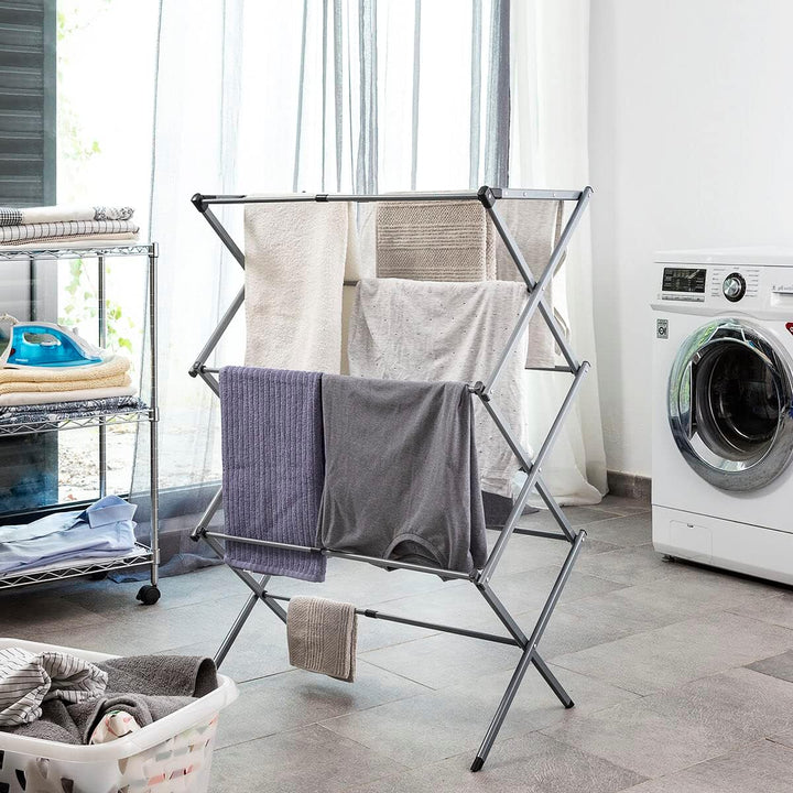 InnovaGoods Zusammenklappbarer und ausziehbarer Metall-Wäscheständer mit 3 Höhenstufen Cloxy (11 Sta