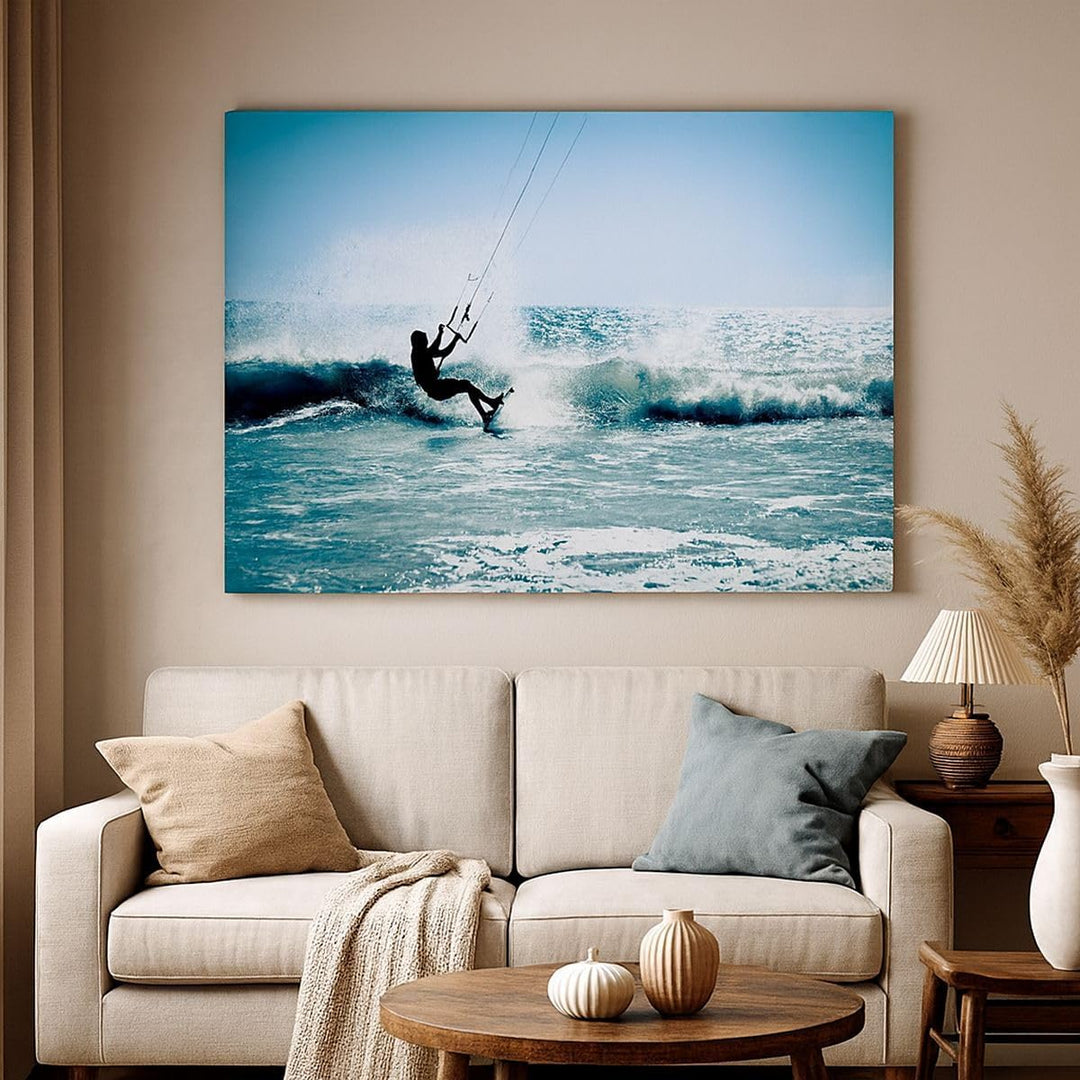 Bilder auf Leinwand 100x70cm Leinwandbild Drachen-Surfen Wasser Ozean Gross Wanddeko Bild Schlafzimm
