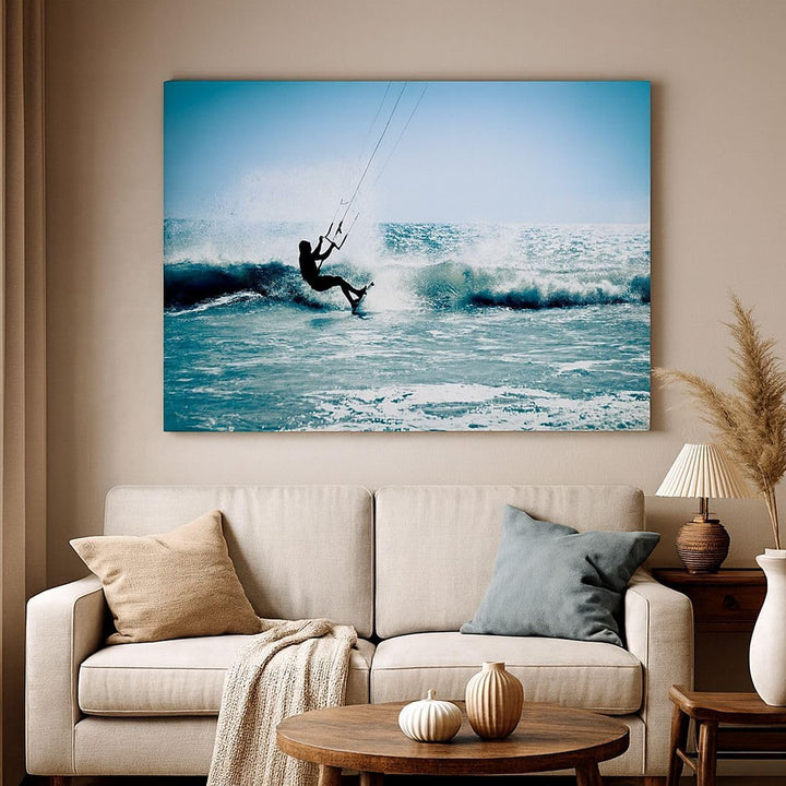 Bilder auf Leinwand 100x70cm Leinwandbild Drachen-Surfen Wasser Ozean Gross Wanddeko Bild Schlafzimm