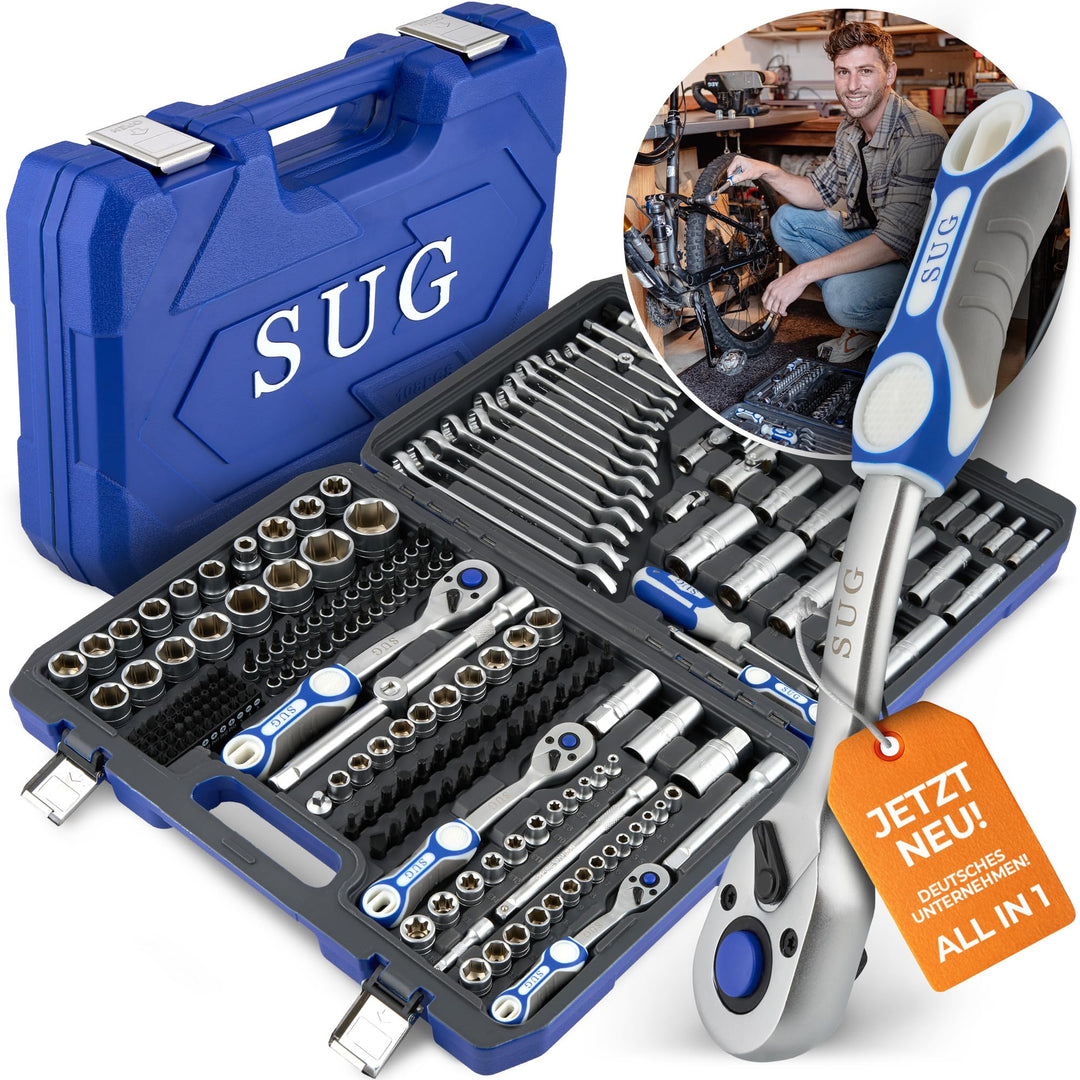 SUG - Werkzeugkoffer gefüllt 216-tlg - Profi Steckschlüsselsatz 1/2, 1/4, 3/8 komplett bestückt - We