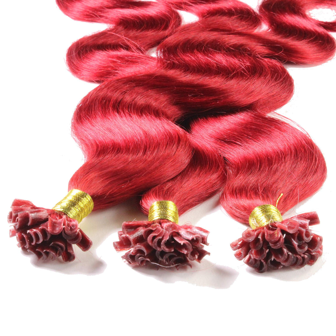 hair2heart Extensions Echthaar Bondings Gewellt - 200 Strähnen 1g 40cm 0/44 rot intensiv #Rot 40cm,