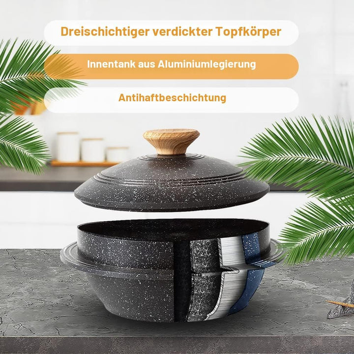 Koreanische Steinschale mit Deckel, 18 cm Dolsot Bibimbap Schale für Hot Pot Suppe - Schwarz Schwarz