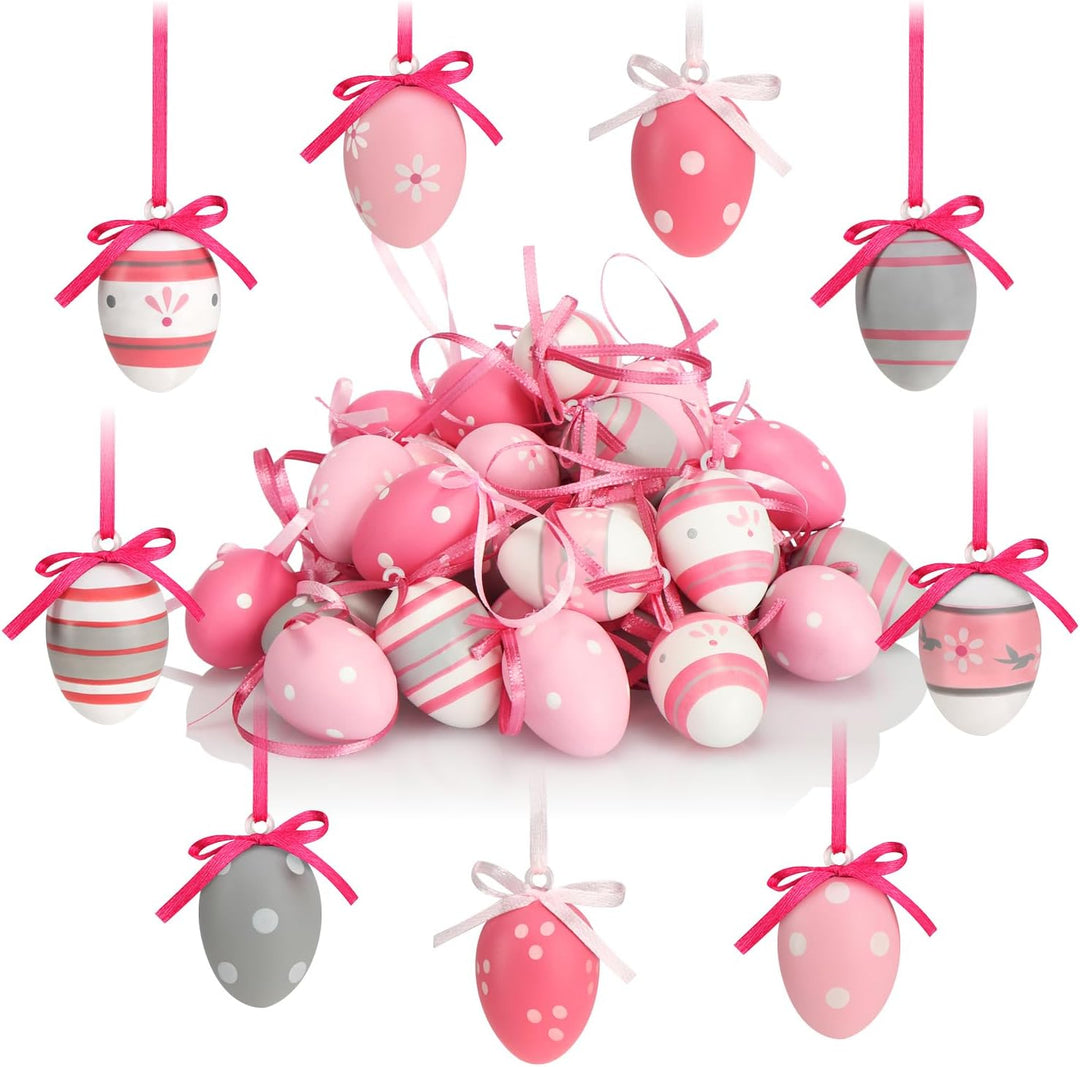 COM-FOUR® 36x Ostereier zum Aufhängen - Handbemalte Osterdeko mit tollen Mustern - Deko Ostereier in