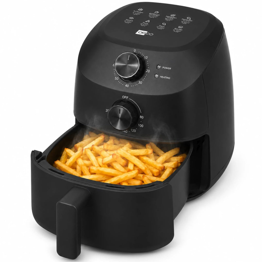 aeco Cube 2.0 Mini Airfryer – Kompakte Heissluftfritteuse, 2 Liter, BPA-frei, 60 Min. Timer, Antihaf