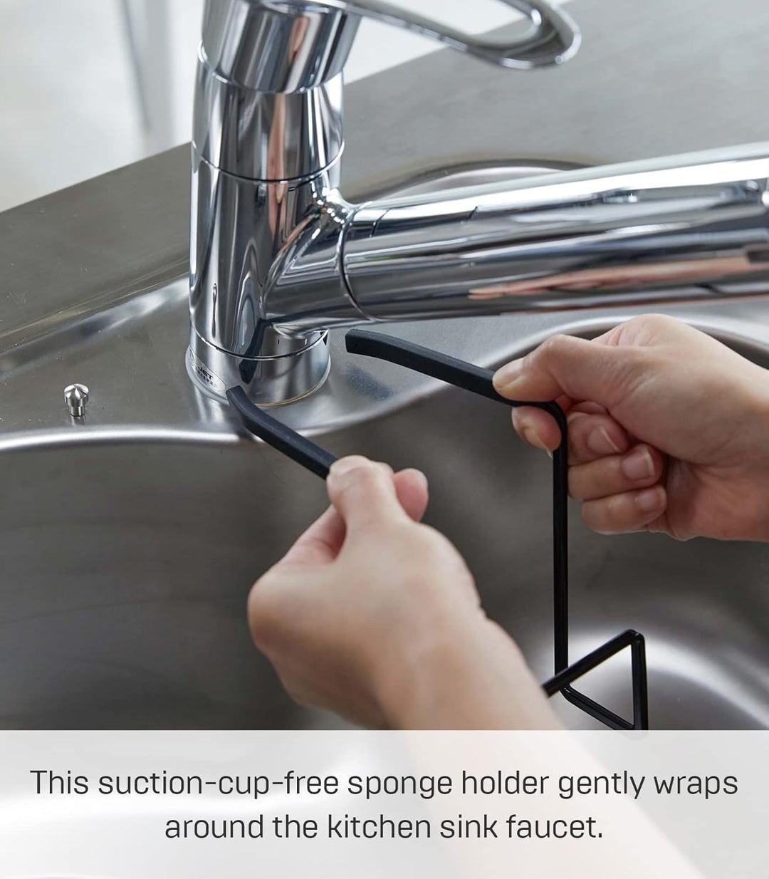 YAMAZAKI Home Wasserhahn Aufhängen – Küchen-Organizer für Spüle | Stahl | Schwammhalter, Legierter,