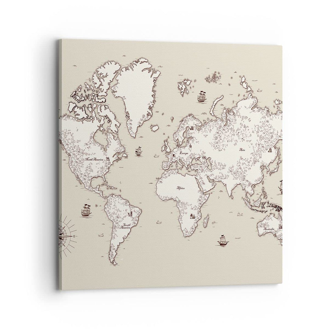 Bilder auf Leinwand 70x70cm Leinwandbild Karte Welt Klassiker Kontinente Gross Wanddeko Bild Schlafz