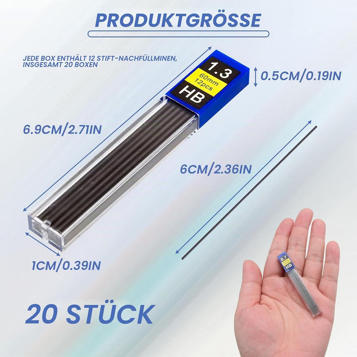 Bleistiftminen 0,7 mm Bruchsichere, Hochwertige Harzmine, je 12 Minen, Kunststoff-Aufbewahrungsbox,