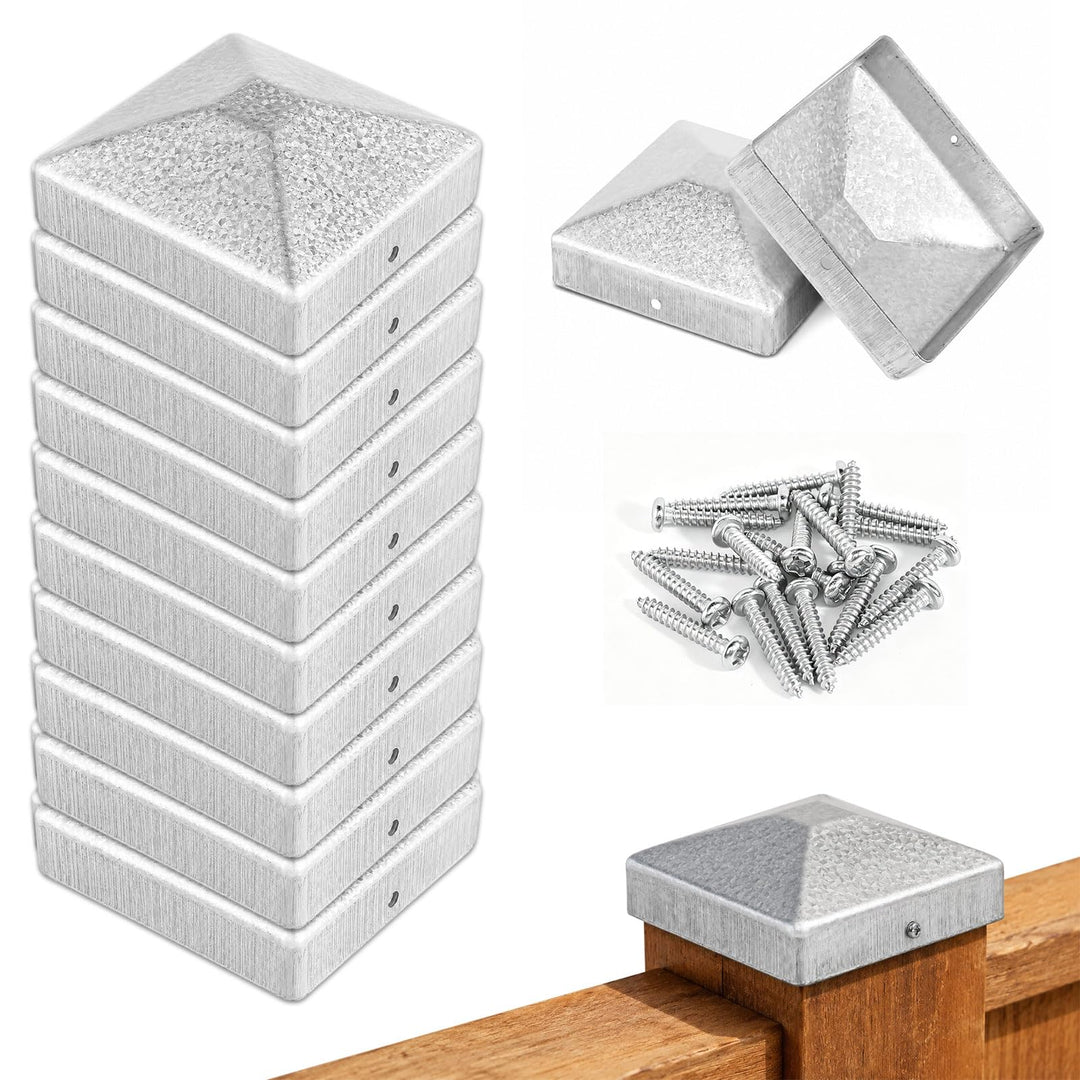 10 Stück Pfostenkappe 9x9 cm Zaunpfosten Kappen Pfostenkappen mit 20 Schrauben Verzinkte Pfostenabde