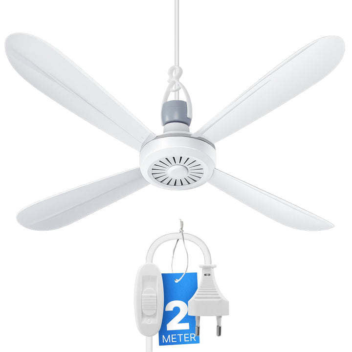 Bestlivings Mobiler Deckenventilator mit Stecker und Schalter, 220V-240V / 5 Watt, Ø40 cm Portabler