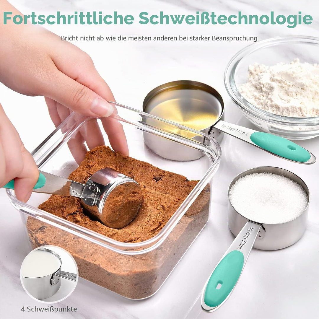Messbecher und Messlöffel 12er-Set: U-Taste Nesting Cups, Teelöffel und Esslöffel aus Edelstahl 18/8