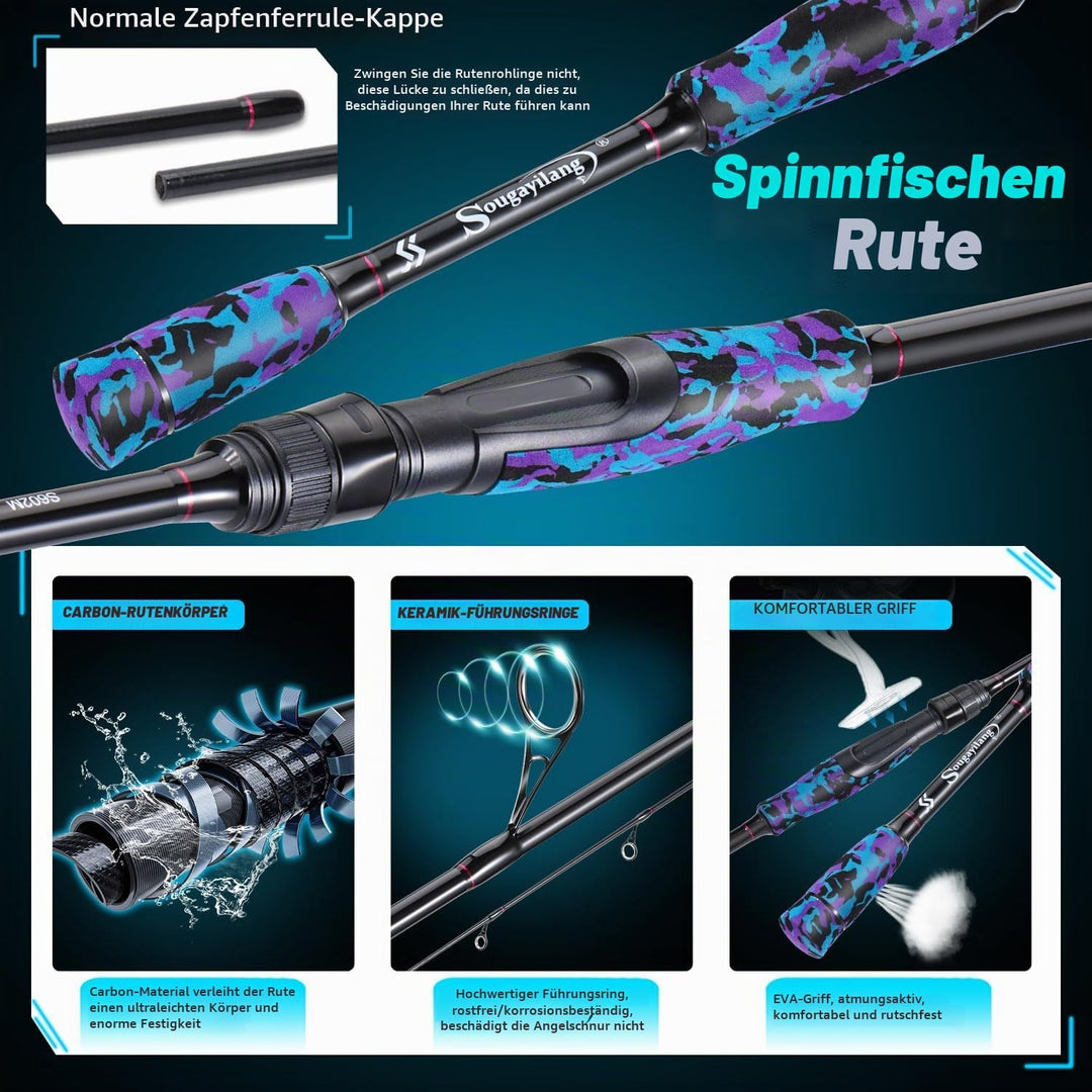 Sougayilang MX-1 Spinnrute und Rollen-Kombination, 2-Sektionen Spinnrute mit 11+1BB Spinnrolle Angel