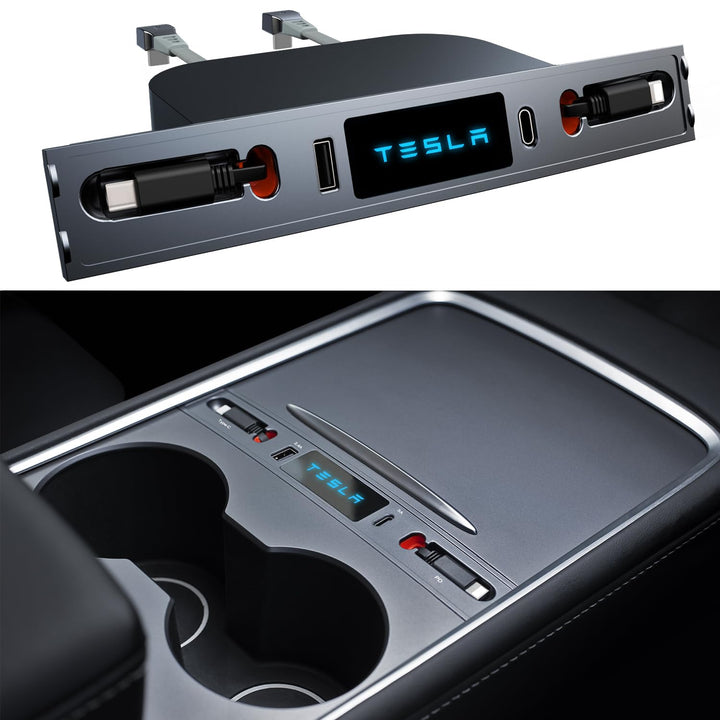 for Tesla USB Hub, Retractable Hub Docking Station, Quick Charge with Cable Adapter for Model Y 2021
