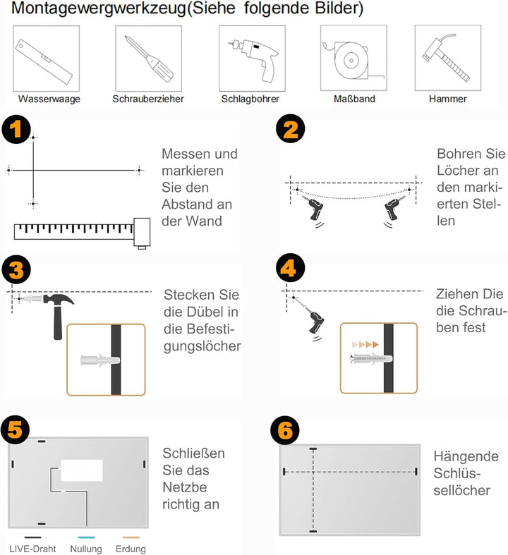 Badspiegel Mit Beleuchtung, 80L x 60B cm - Badezimmerspiegel Mit Beleuchtung, Stufenlose Dimmung, 3-